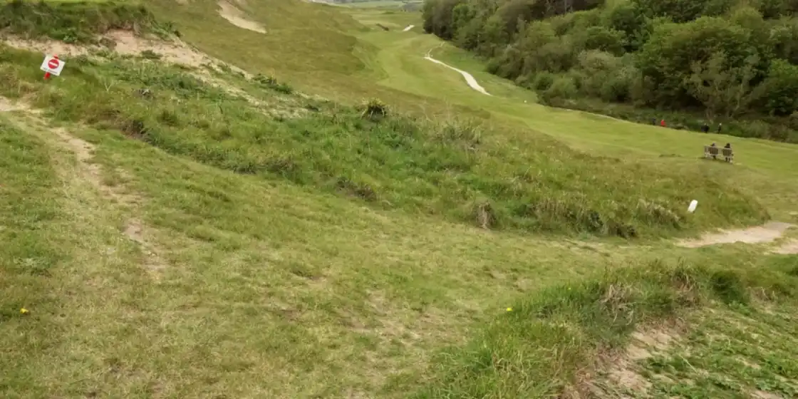 A dune-lined fairway on the Church course at St Enodoc