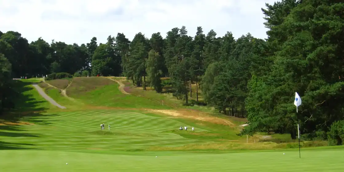 Fairway of the 10th hole as seen from the green at the Sunningdale GC Old Course. — Sunningdale G...